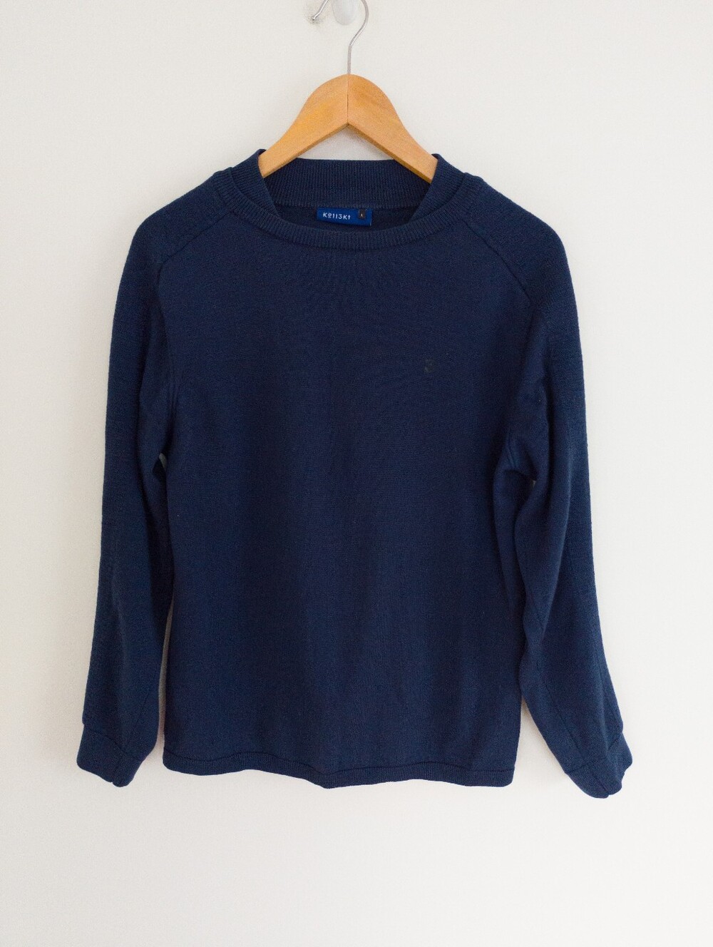 KOLL3KT Large Navy Blue 100% Merino Wool Crewneck Sweater Portugal Minimalist